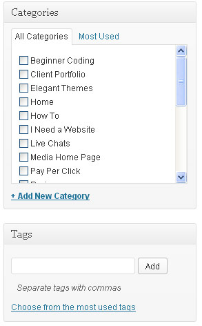 Wordpress Categories Tags