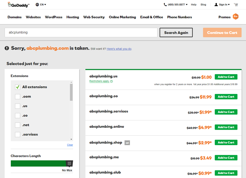 godaddy domain name prices