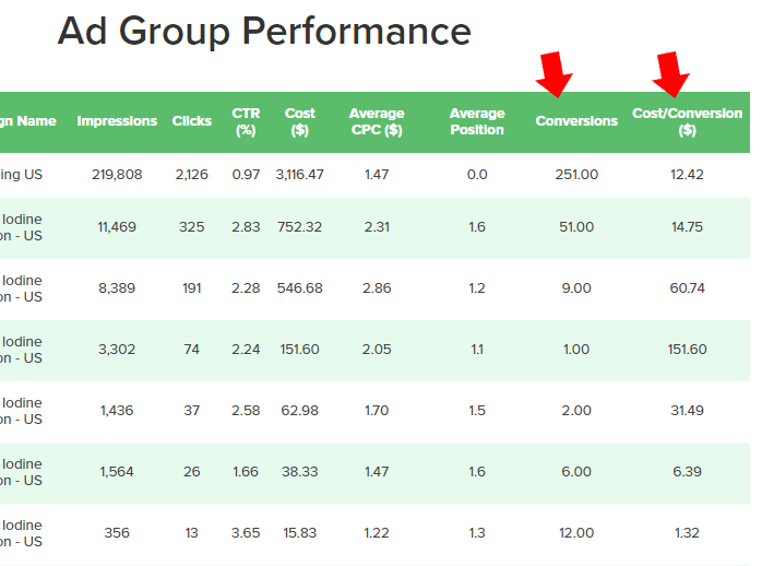 conversions by ad group