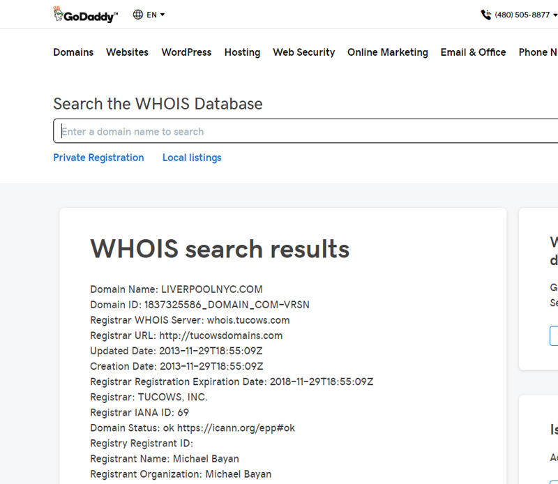 WHOIS Godaddy Lookup