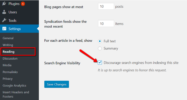 WordPress Search Engine Discourage